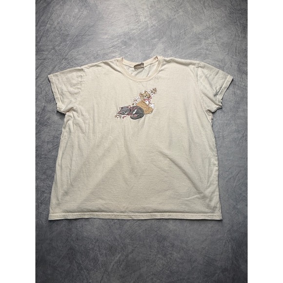 Top Stitch by Morning Sun Tops - Vtg Top Stitch Morning Sun Cream Embroidered Cats T-Shirt sz XL granny Grandma